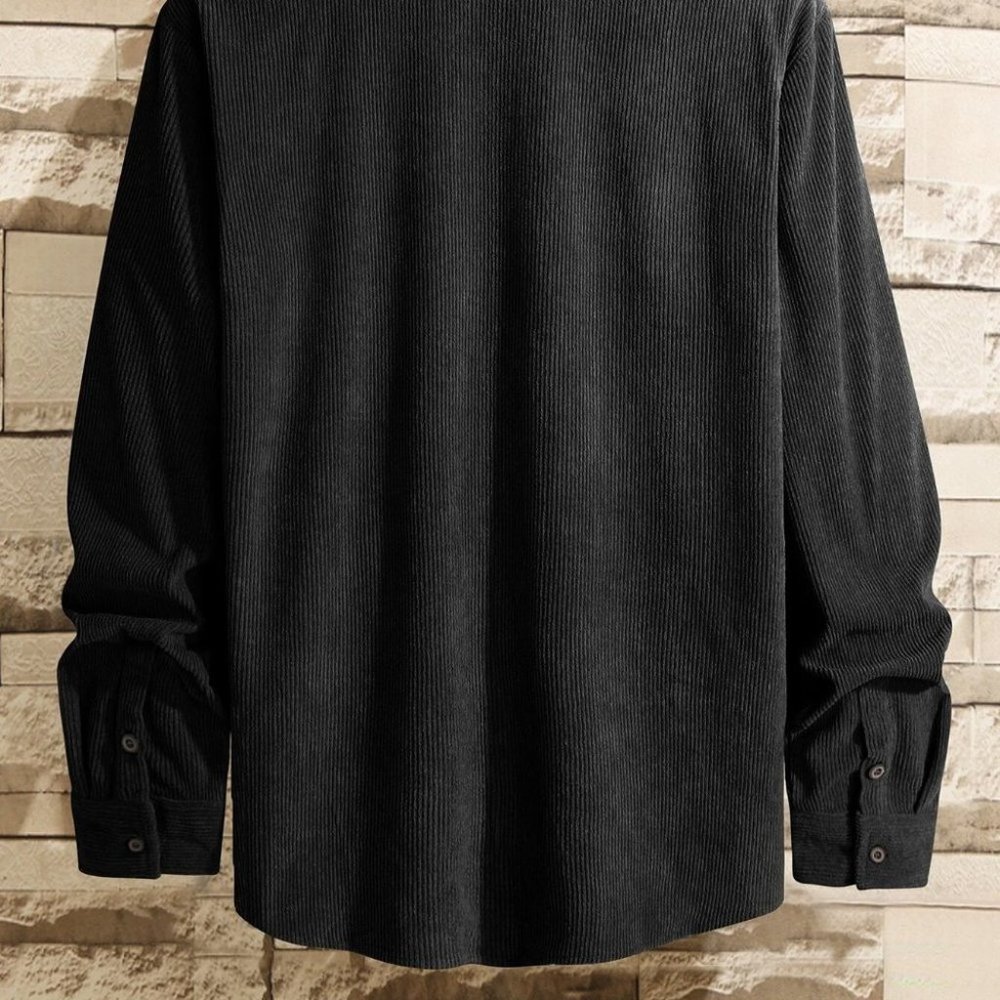 Casual Black Corduroy Men's Solid Shirt - Picture 4 of 9